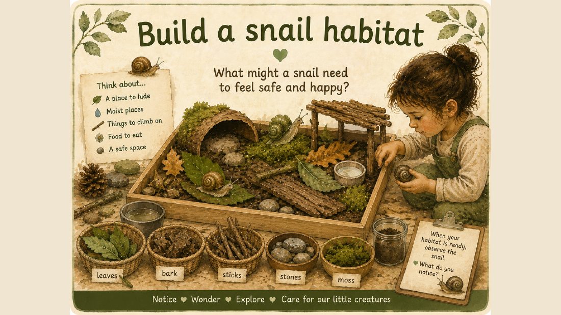 Bugs & Minibeasts card: Build a snail habitat — What might a snail need to feel safe and happy?