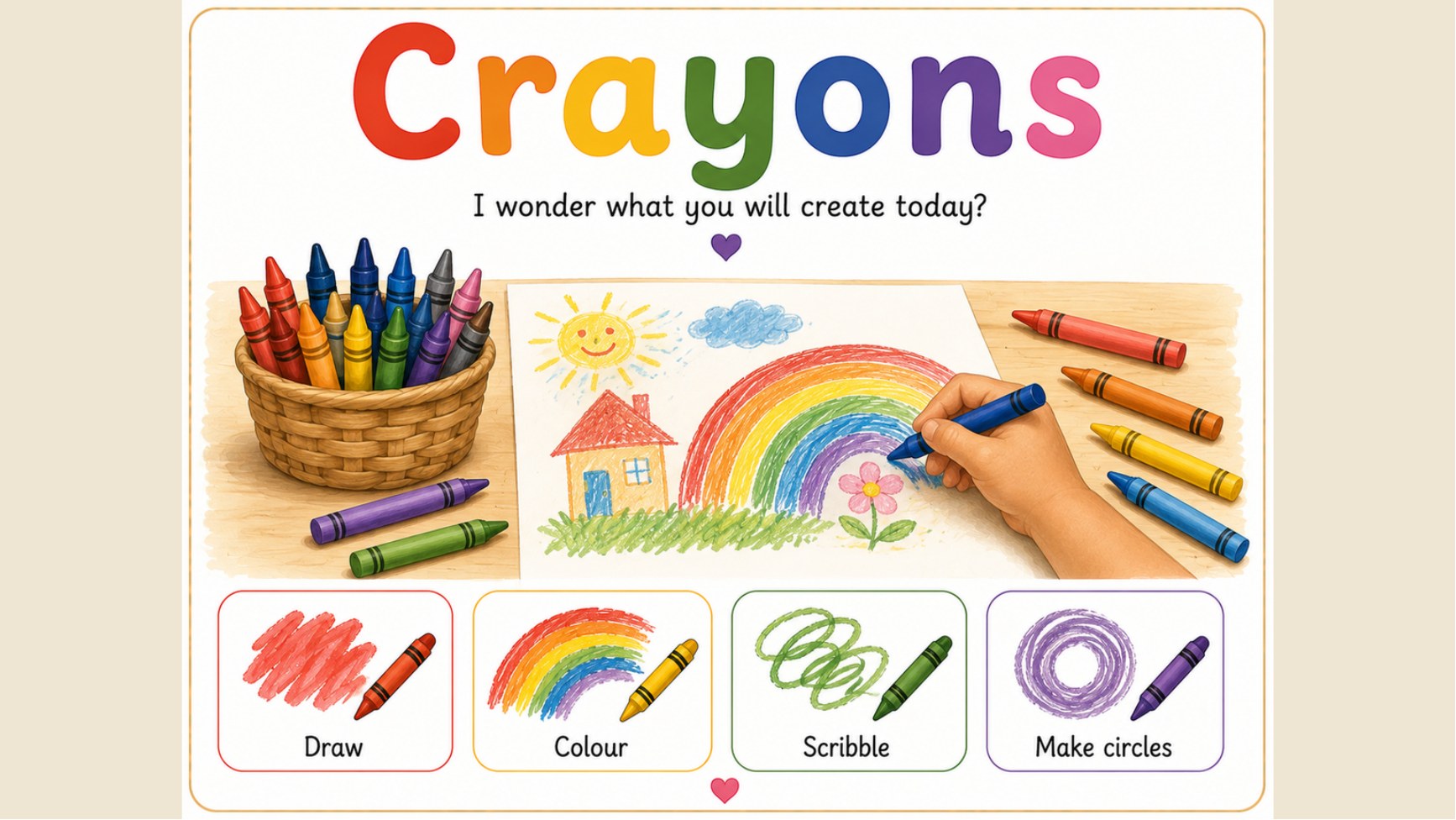 Creative Arts printable: Crayons — I wonder what you will create today?